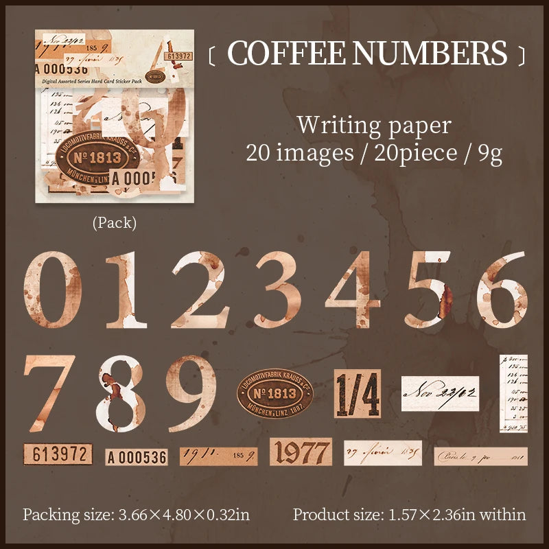 Journal GO 20pcs Creative Hard Card Vintage Numbers Stickers for Photo Frame Scrapbooking Journaling diy Retro Number Sticker