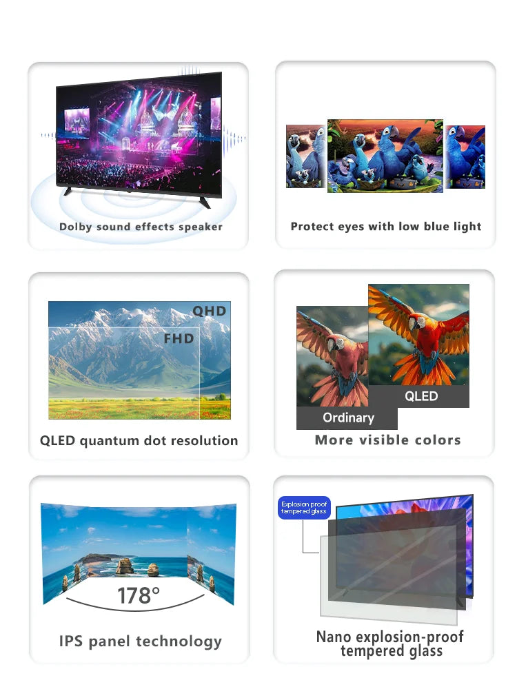 Large Screen UHD 70 Inch Television 32 43 50 55 65 75 85 98 100 Inches Fhd Android Led Lcd Smart Tvs with Wifi