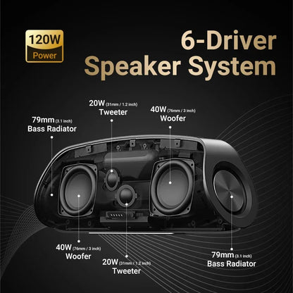 BOGASING G7 Pro Powerful Bluetooth Speaker, 120W Loud Stereo Sound Party Speaker, 20H Playtime, 2-Way Audio, RGB Breathing Light