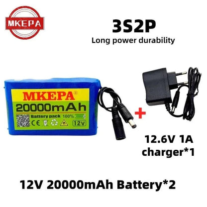 18650 12V 20000mah 3s2p Capacity DC 12.6v 20Ah Portable Rechargeable Li-ion Battery for fishing lights