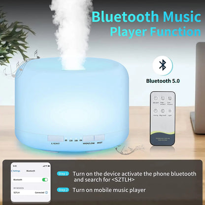 Ultrasonic Cool Mist Humidifier, Aroma Essential Oil Diffuser 7 Color Night Light with Bluetooth Music Speaker, Auto Shut Off