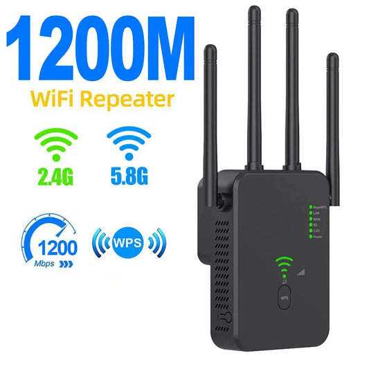 1200Mbps Wireless WiFi Repeater 5Ghz Router WiFi Extender Amplifier 2.4G/5GHz Wi-Fi Signal Booster Long Range Network Receiver by PDG ibma
