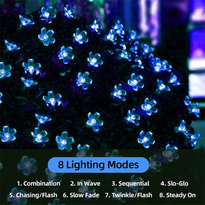 Solar Fairy String Light Sakura Garlands 5/7/12/22M Peach Flower CherryLED Lamp For Wedding Party Garden Christmas Outdoor Decor