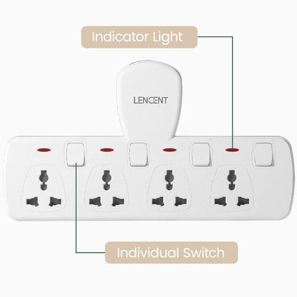 LENCENT Multi Plug Extension Socket with 4 Universal AC Outlets 3250W 13A Extension Plug Adapter with Switch for Home Office
