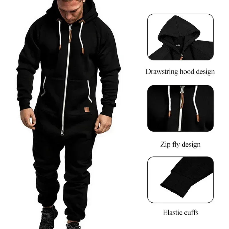 New Custom Design Jumpsuit Pajamas Long-sleeved sports pants solid color splicing casual sweater men's zipper hoodie
