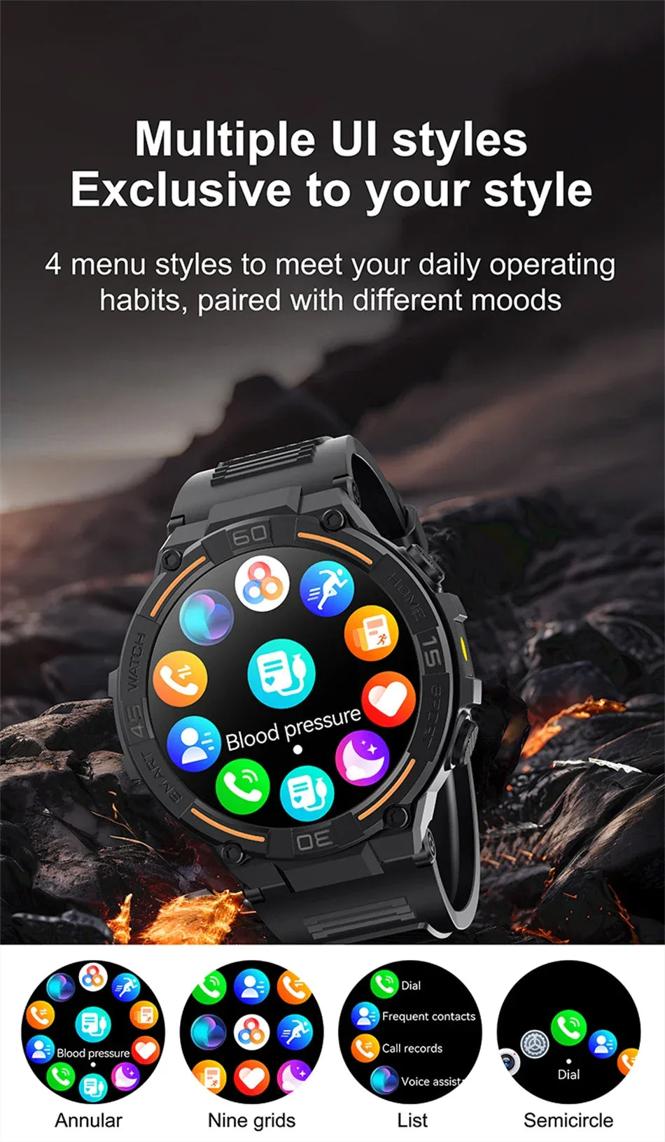 2025 New Sport Smart Watch Men 360*360 HD Screen Flashlight Health Monitoring IP68 Waterproof Heart Rate BT Call Smartwatch Man