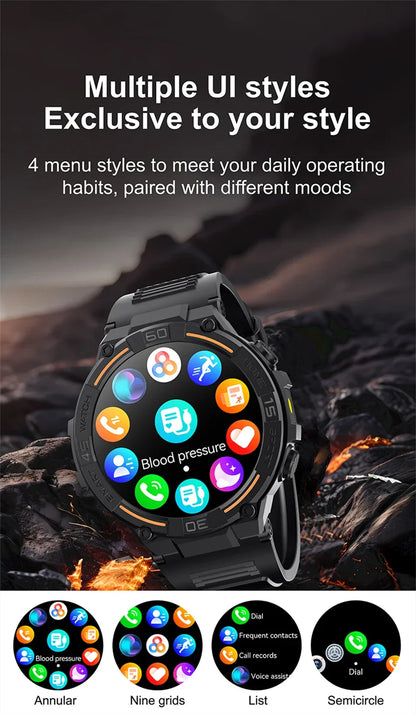 2025 New Sport Smart Watch Men 360*360 HD Screen Flashlight Health Monitoring IP68 Waterproof Heart Rate BT Call Smartwatch Man