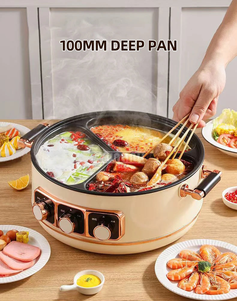 5L Electric Hot Pot High-power Cooking Electric with 3 Different Flavors Multi-functional Panela