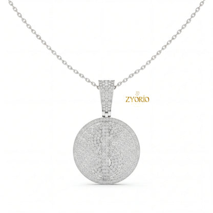 Women's Silver Minimalist Luxury Diamond Medallion Pendant Sparkling Gold Plated Modern Elegant Engagement Anniversary Wedding