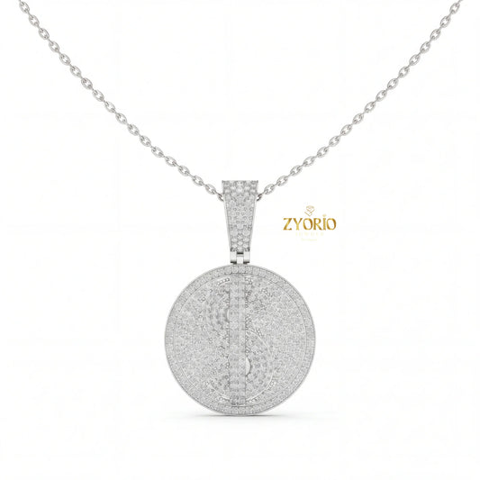 Women's Silver Minimalist Luxury Diamond Medallion Pendant Sparkling Gold Plated Modern Elegant Engagement Anniversary Wedding by PDG ibma