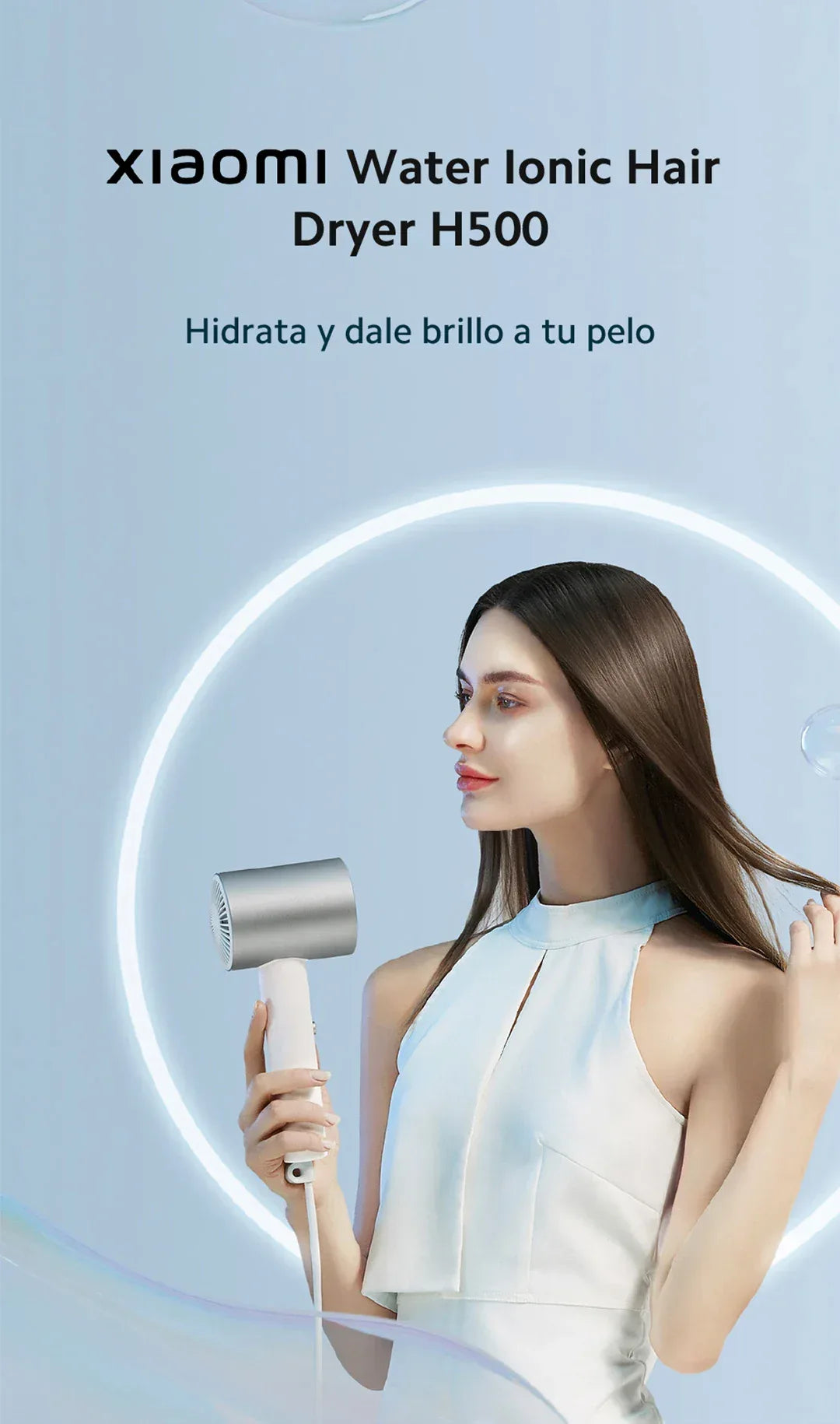 Official｜Xiaomi Water Ionic Hair Dryer H500｜Terapia de iones de agua doble｜Flujo de aire ultraalto de 20 m/s｜Cuerpo de metal"
