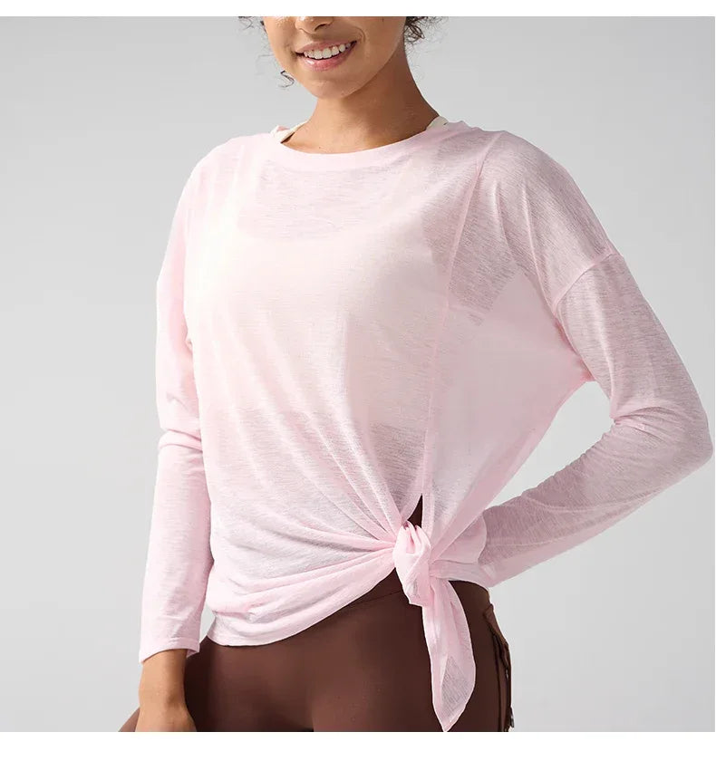 Gym Sports Tops Workout T-shirts Women Yoga Clothing Running Loose Slim Quick Dry Training Long Sleeve Blouse Fitness Tops👚