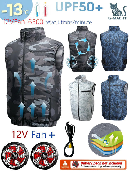 NEWS USB 12V/5V 4Fan Couples Summer Breathable Cooling Vest Sleeveless Fan Air Conditioner Jacket Heat Resistant Outdoor Workwea