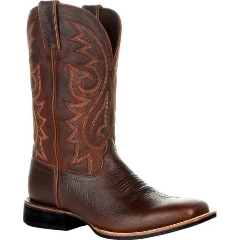 Bottes mi-mollet pour homme, style western cowboy, bottes de moto, automne, en cuir PU, modèle totem, chaussures homme au design rétro