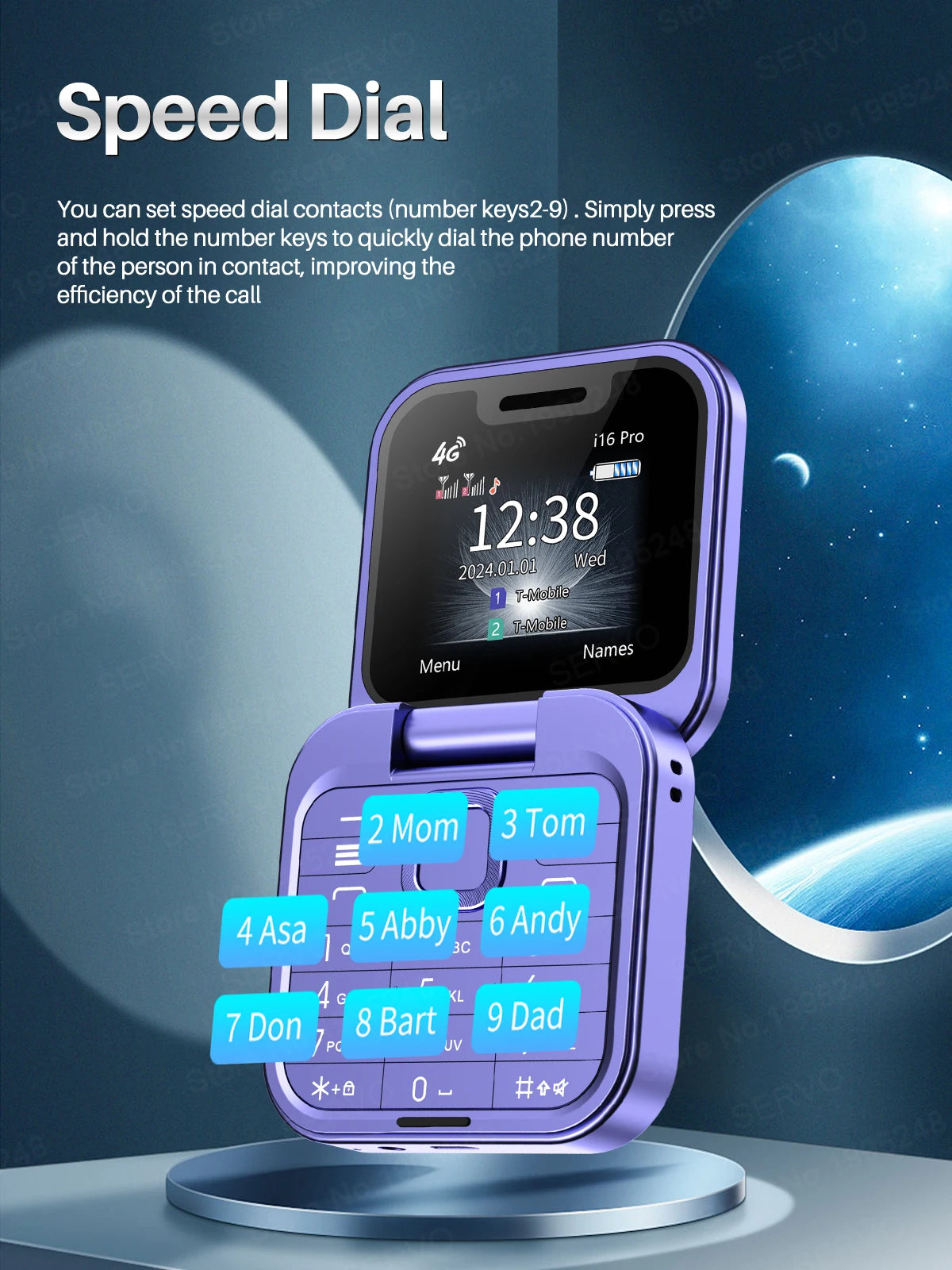 SERVO i16 PRO 4G LTE Mini Flip Mobile Phone Dual SIM Standby Call Recording Speed Dial FM Radio 1.77" Screen Foldable Cellphones