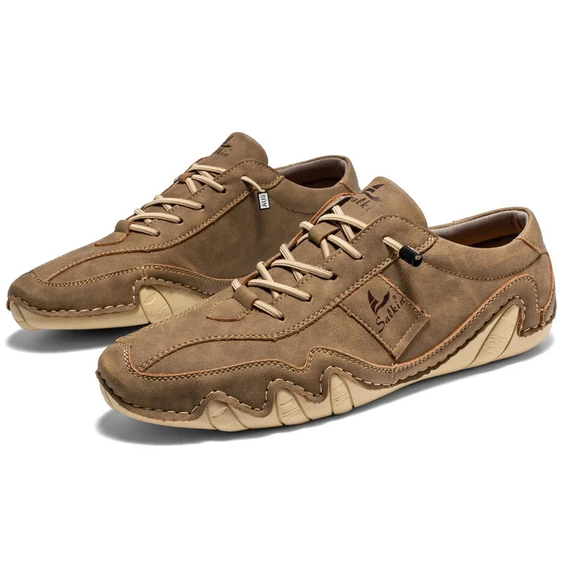 2024 Hand Sewn Leather Shoes for Men Light Outdoor Walking Casual Shoes Big Size 47 48 Slip-On Driving Loafers Men