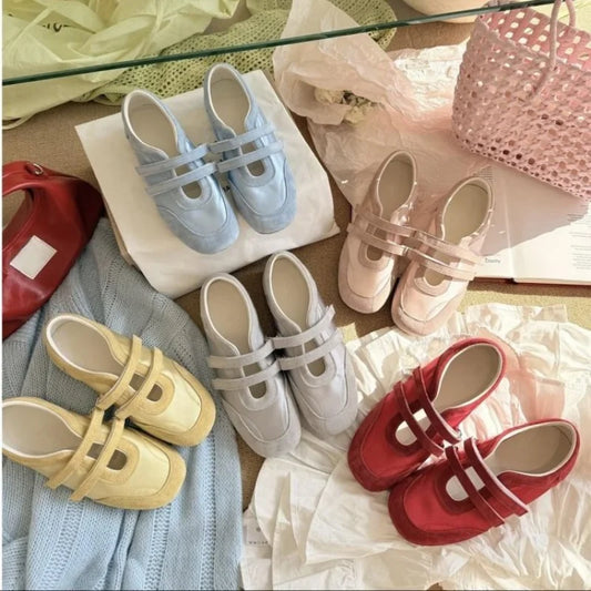 2026 Spring Autumn Women's Mary Janes | French Style Canvas Slip-on Flats | Wide Toe Box Velcro Soft Sole Casual Shoes by PDG ibma