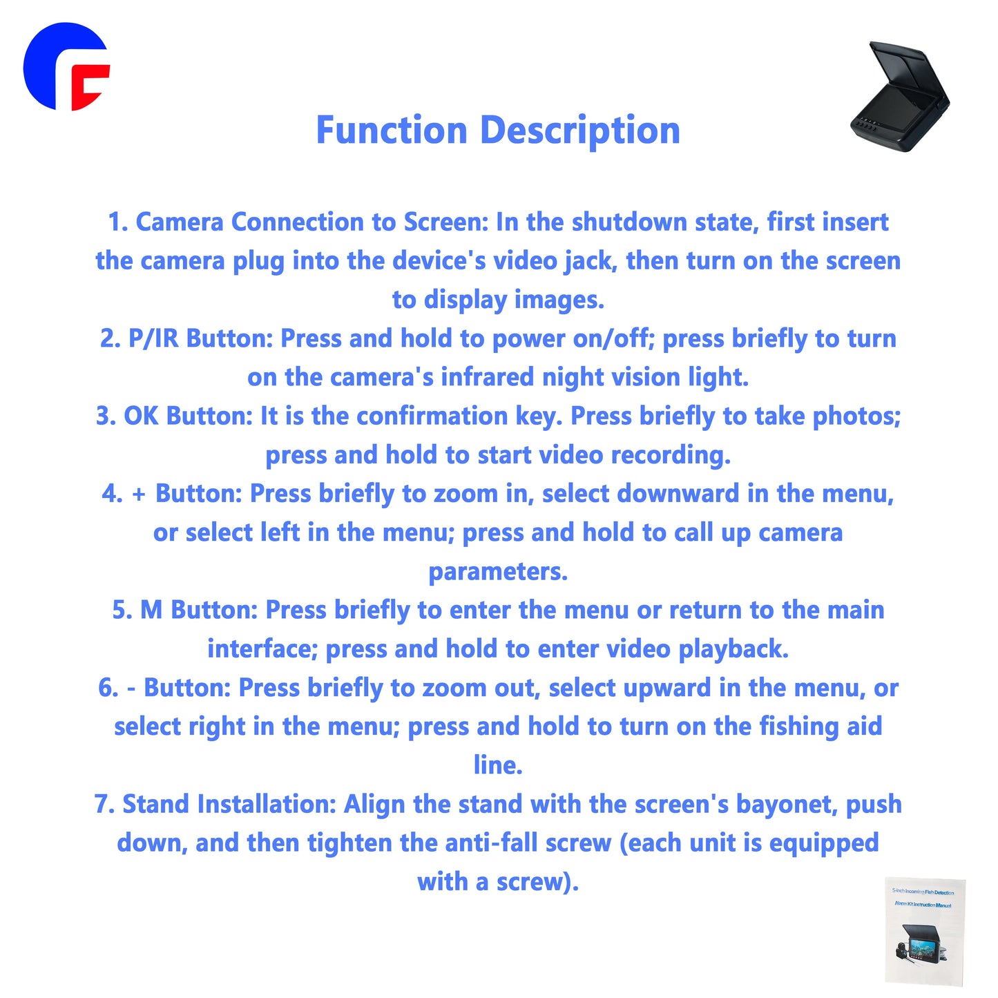 Underwater Fishing Camera Display | 5-Inch 1080P HD Display, AHD/CVBS Dual Signals, Video Recording, 3.5mm Headphone Jack