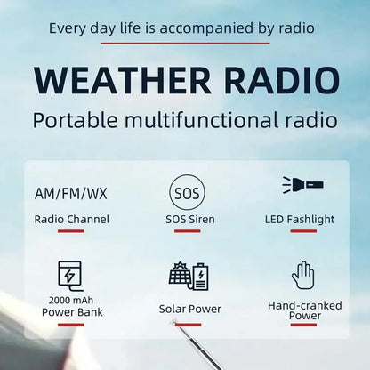 Multifunctional Portable Radio Hand Crank Solar Power FM AM WB NOAA Weather Radio Emergency LED Flashlight Flashlight Power Bank