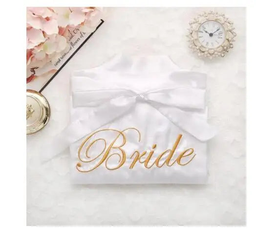 Bride Bridesmaid Wedding Robe Embroidery Kimono Bathrobe Gown Nightgown Casual Satin Short Women Sexy Nightwear Sleepwear