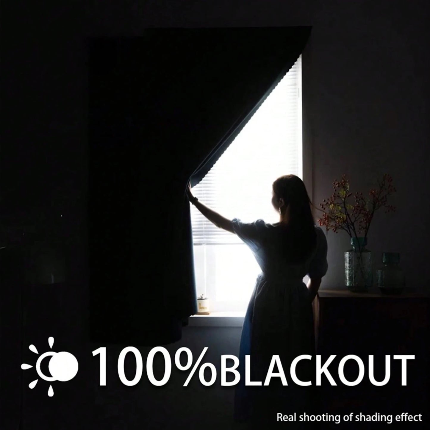 1pc Modern Elegant 100%Blackout Curtain, Fashion Home Decor for Living Room Bedroom, Effective UV Blocker Drapes, Korean Style
