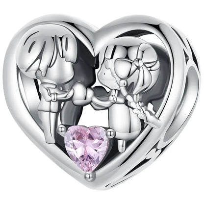 WOSTU Real 925 Sterling Silver Heart Pendents Gifts Charms Beads Fit Original DIY Bracelet Necklace Mother's Day Jewelry for Mom