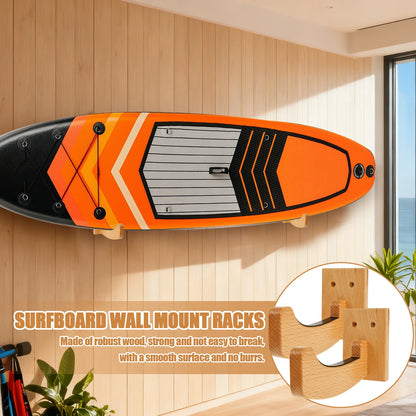 Wooden Surfboard Wall Mount Rack Surfboard Hanger with Installation Accessories Multi-role Skiing Boards Skateboard Storage Rack