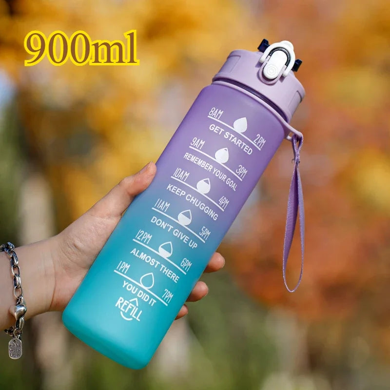 3PCS Sports Water Bottle with Time Marker Leak-proof Cup Motivational Portable Water Bottle for Outdoor Sport Fitness BPA Free