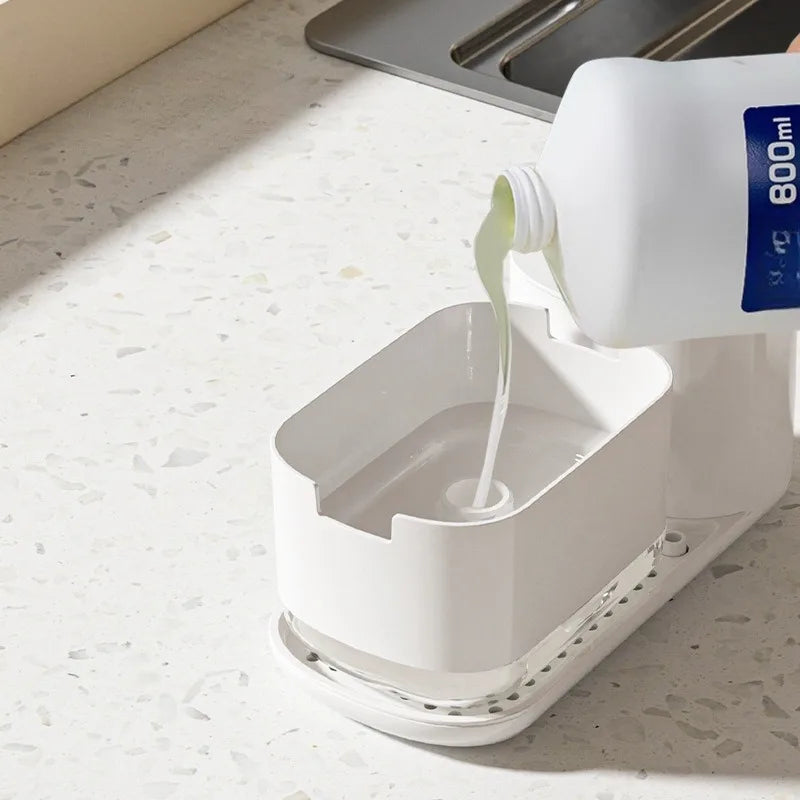 Hand Dish Soap Dispenser Sponge Towel Holder Sink Drain Tray Liquid Soap Pump Container Bathroom Accessory Kitchen Organizer