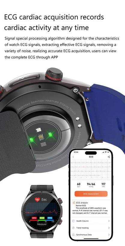 New Blood pressure Non-invasive Health Monitor Airbag Sports Smart Watches ECG+PPG Precise 1.43-inch AMOLED Calls Smartwatch NFC