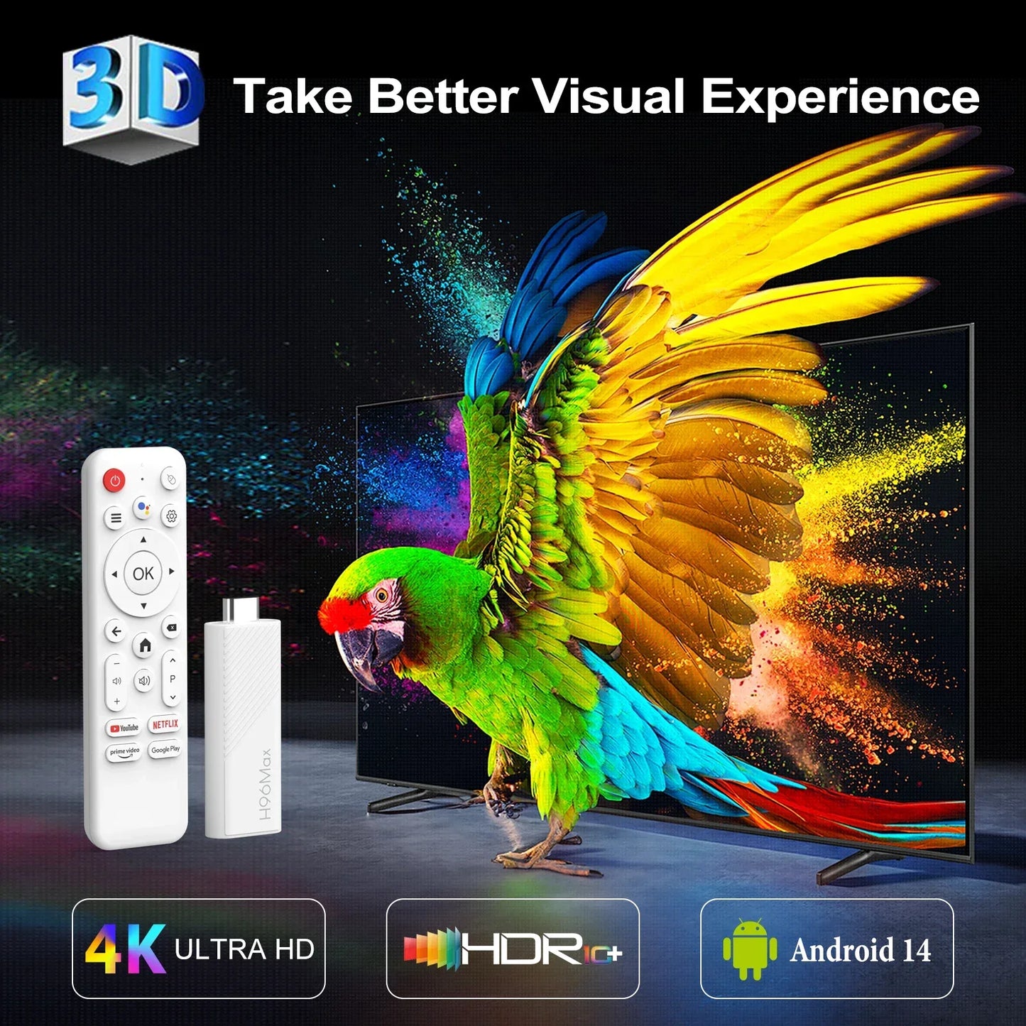 Smart TV Stick H96 MAX H313 2GB 16GB 8GB Android 14 Wifi6 BT5.0 Quad Core Home Media Player Voice Assistant TV Stick