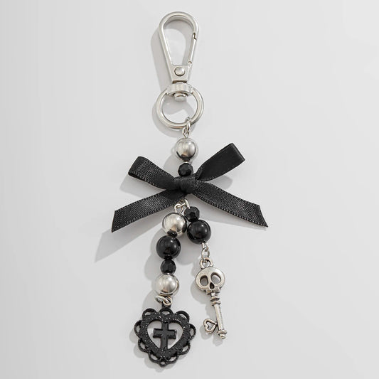 Porte-clés pendentif croix gothique Salircon, cœur et crâne, style tendance, avec nœud papillon noir, bijou Halloween Y2K