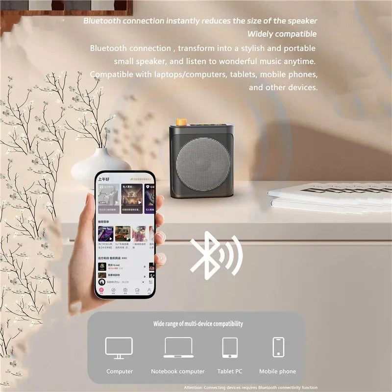 Bluetooth Wireless Voice Amplifier With Lavalier microphone for Teachers Elderly Tour Guides Coaches U-Disk Megaphone Microphone