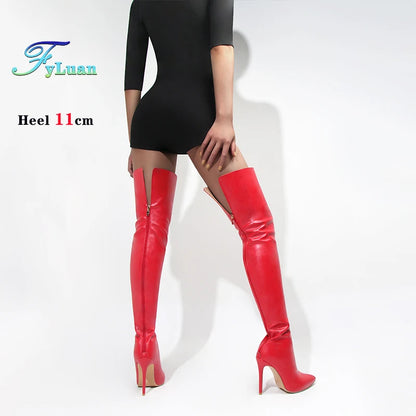 Size 34-48 White Boots For Woman Spring Autumn Stiletto Heels Back Zipper Pointed Toe Thigh Boots Over Knee T Show Shoes 11CM