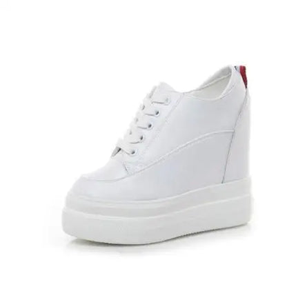 Genuine leather 10cm Increase Flat Platform Shoes Female Thick Sole Students Casual Shoes Woman  Lace Up Solid   Women Shoes