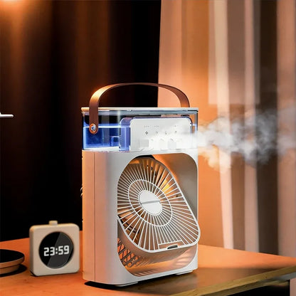 Portable Mini Air Cooler Humidifier Fan 3 Speed Mist Spray 7 Color LED 1/2/3 Hour Timer USB Desk Fan for Home Office Travel