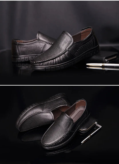 Men Loafers Fashion Slip on Soft Flats Genuine Leather Simple Moccasin Comfy Handmade Man Driving Footwear Non-Slip Boat Shoes