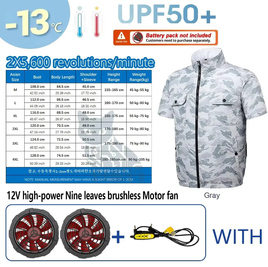 New Summer Men's Short Sleeve USB Fan Cooling Jacket for Outdoor Work Fishing, Cooling Vest for Heat Relief