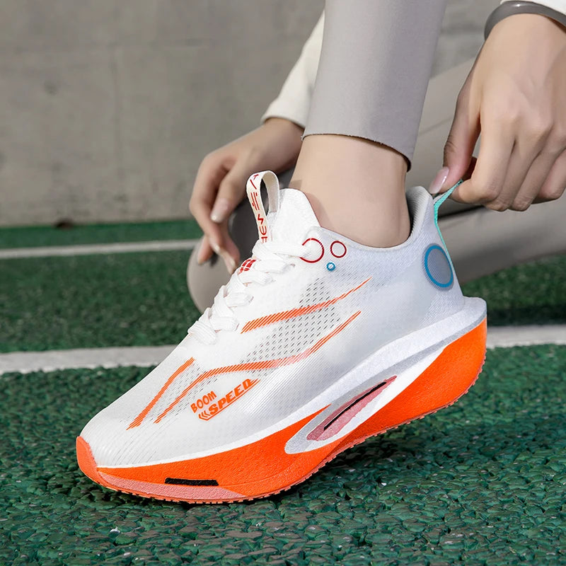 Unisex Carbon Board Running Shoes Professional Marathon Lightweight Bouncing Pad Breathable Ladies Stable Support Sports Shoes