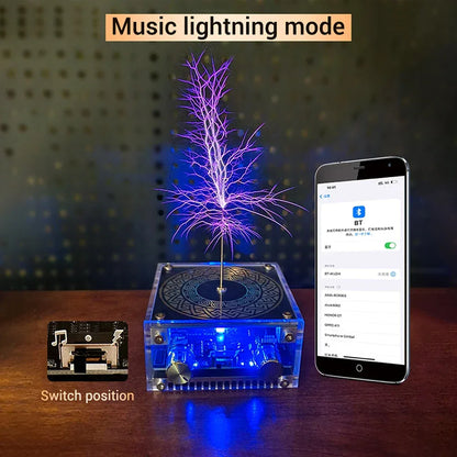 Mini Tesla Coil with Bluetooth Music Sync Adjustable Arc Length Touchable Safe Low-Voltage Design RGB Light Show