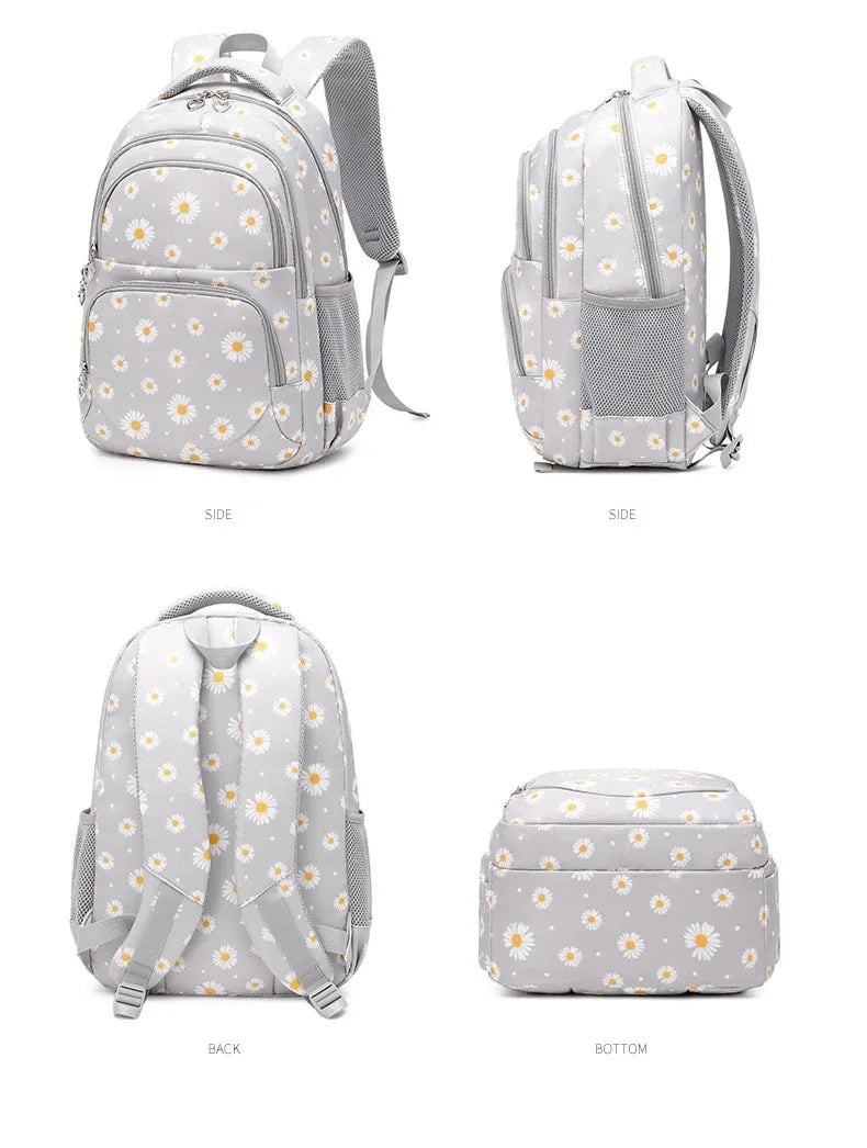 Daisy Pattern School Bag Backpack Pencil Case Handbag Three Piece Set Nylon Fabric Waterproof Boys Girl Teenagers Trend Backpack