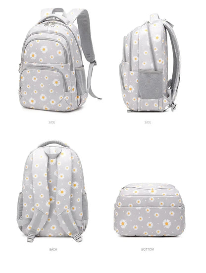 Daisy Pattern School Bag Backpack Pencil Case Handbag Three Piece Set Nylon Fabric Waterproof Boys Girl Teenagers Trend Backpack