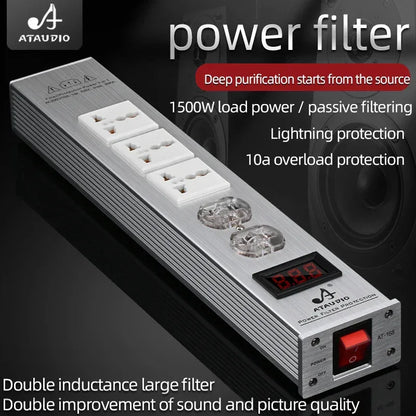 ATAUDIO Hifi Power Filter Power Power Conditioner Purifier Surge Protection with US Plug and Universal Socket