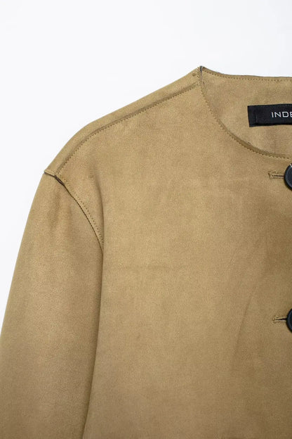 MUJER 2025 Suede Jacket Women Autumn Button Outerwears Long Sleeve Oversized Jackets for Women Streetwear Casual Overcoat Female