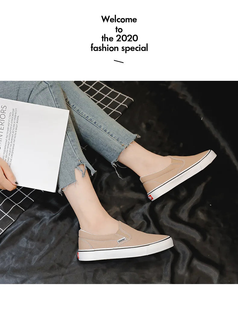 Women's Slip-On Canvas Shoes Summer 2026 Korean Style Student Flat Rubber Sole Wear-Resistant Low Cut Flat Heel Street Fashion