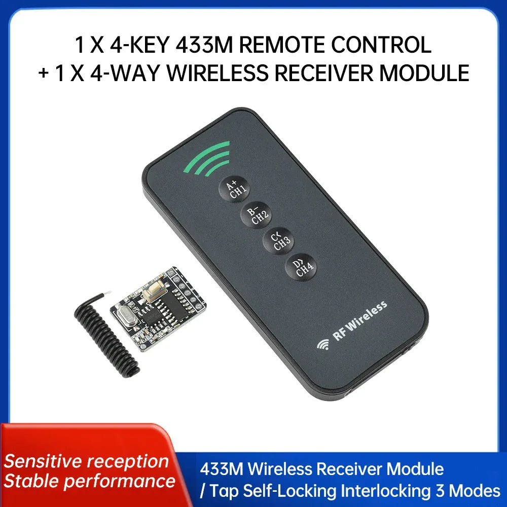 RF 433MHz Receiver Module 4-Channel Switch Transmitter Wireless Remote Controll RX480E Learning Code Decoding Receiver DIY kit