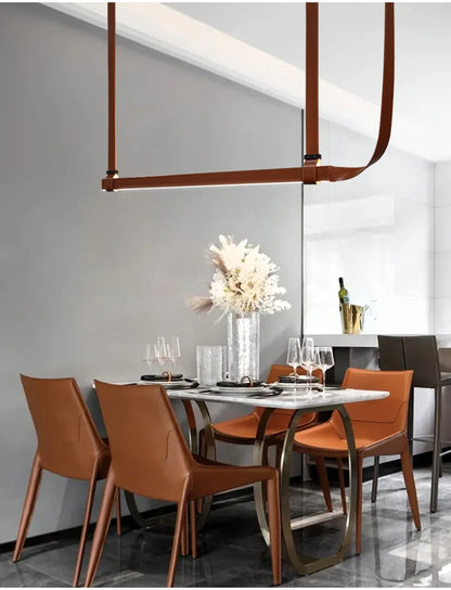 Minimalist LED Leather Pendant Chandelier Dining Table Hanging Lamp Office Pendant Lamp For Hotel Chandeliers Belt Home Decor