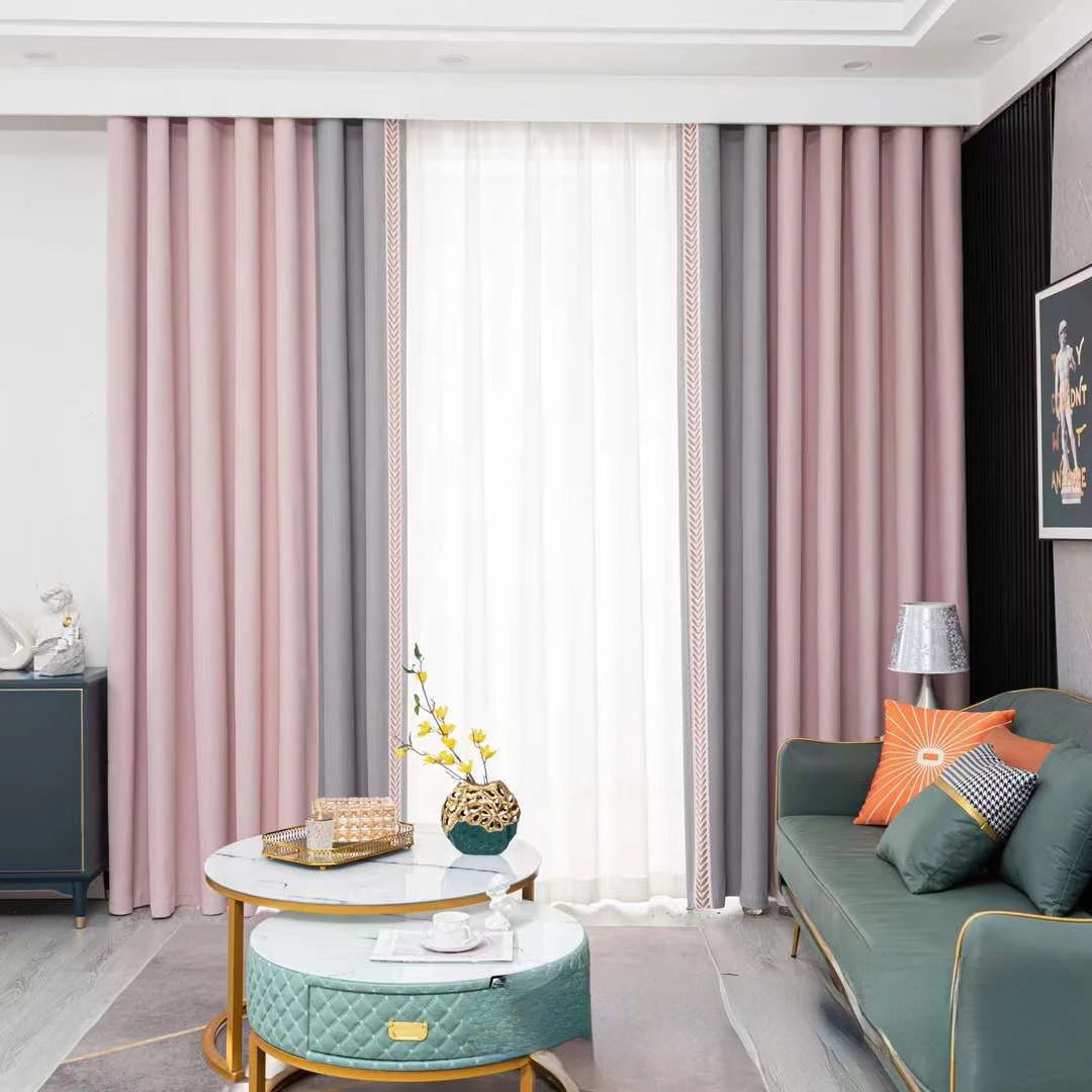 New Baby Velvet Seamless Stitching Wheat Ears Standing Edge Living Room Bedroom Blackout Curtain Blue Pink Nordic Simple Rhj