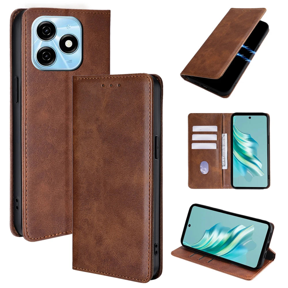 Business Magnetic Phone Case for Tecno Spark 20 10 Pro 20C 10C 8C Spark GO 2024 Pop 8 Pro Leather Wallet Case Flip Cover