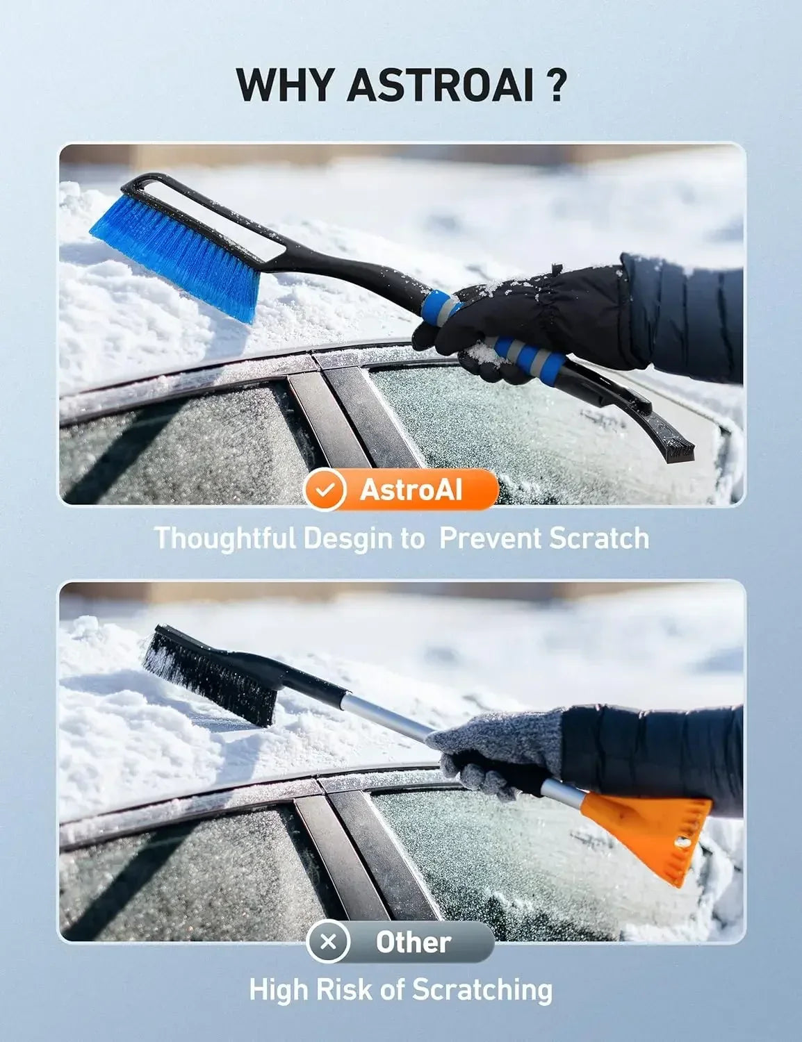 Snow Brush Ice Scrapers for Car Windshield Windows Detachable No Scratch Scraper for Ice and Snow Removal Winter with Foam Grip